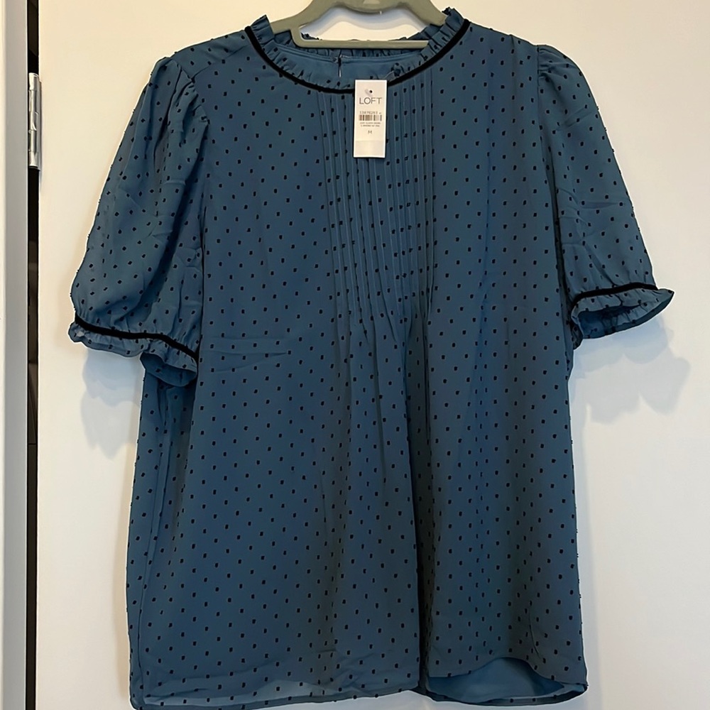 LOFT slate blue embroidered blouse